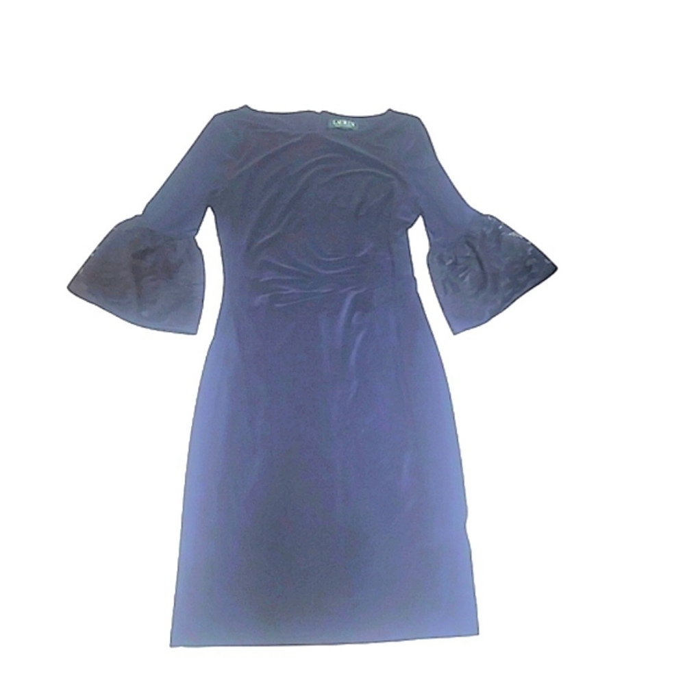 Ralph Lauren Blue Sheath Dress with 3/4 Bell Sleeves